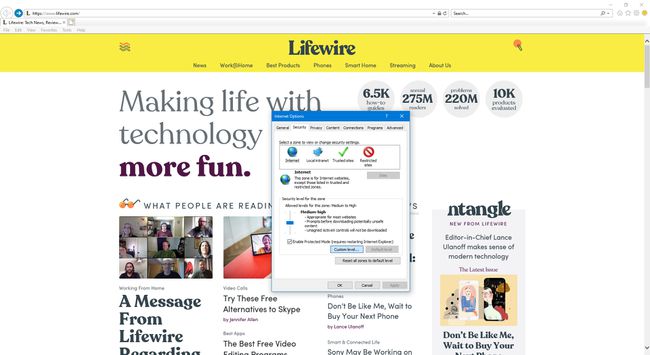 Valitse mukautettu taso Internet Explorer 11:ssä.