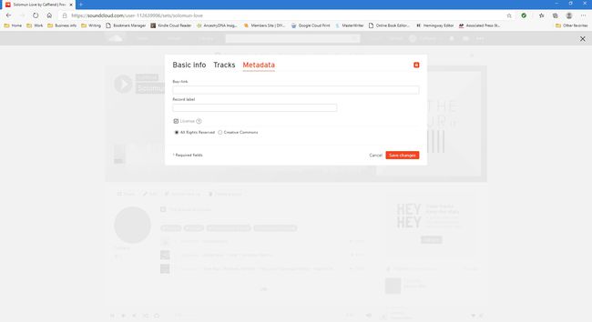 Metatietoasetukset SoundCloud-verkkosivustolla.