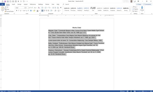 MS Word, jossa on lainattuja teoksia asiakirjassa