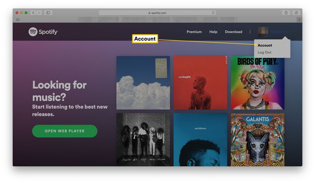 Spotifyn kotisivu Tili korostettuna