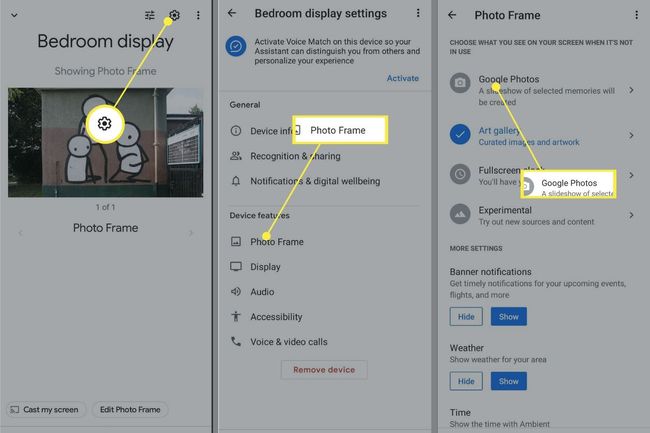 Vaihteen, kehyksen ja Google Kuvien asetukset Google Home -sovelluksessa