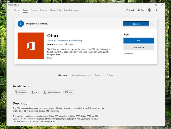 Kuvakaappaus Microsoft Storen Office-sovelluksen Hae-painikkeesta