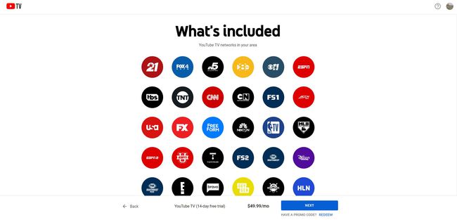 Näyttö Mitä sisältyy YouTube TV:hen rekisteröitymisen yhteydessä