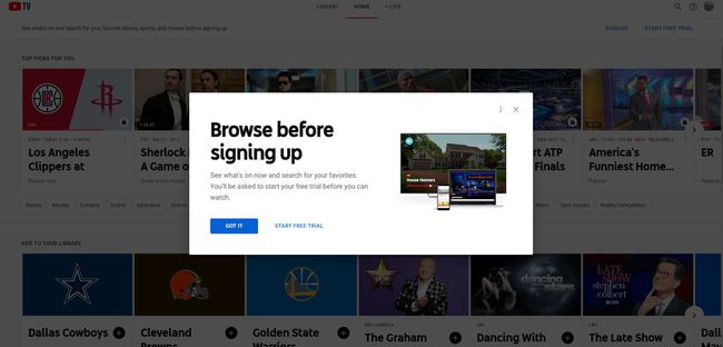 Selaa YouTube TV:n rekisteröitymistä ennen rekisteröitymistä