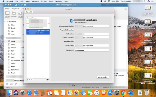 Äskettäin lisätty Outlook.com-tili Outlook for Maciin.