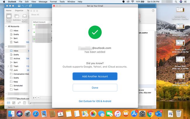 Tili on lisätty Outlook for Maciin.