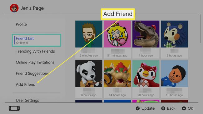 Lisää Nintendo Switch -käyttäjäprofiiliin merkitty ystävä