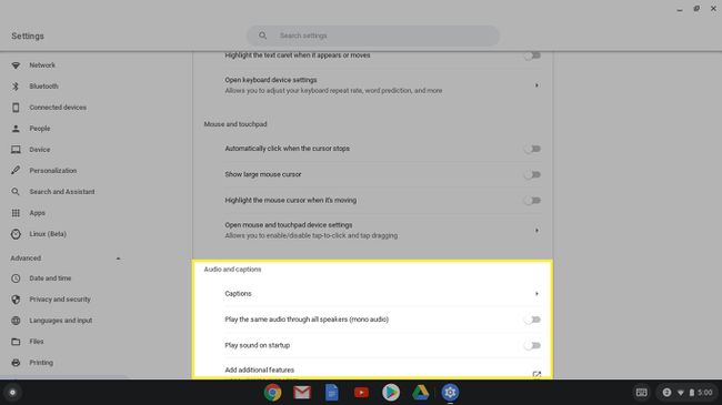 Ääni- ja tekstitysasetukset Chromebookilla