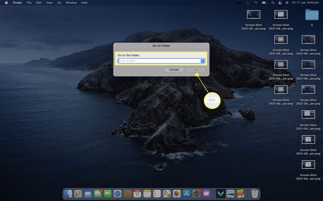 Mac Siirry kansioon ja "Go" korostettuna