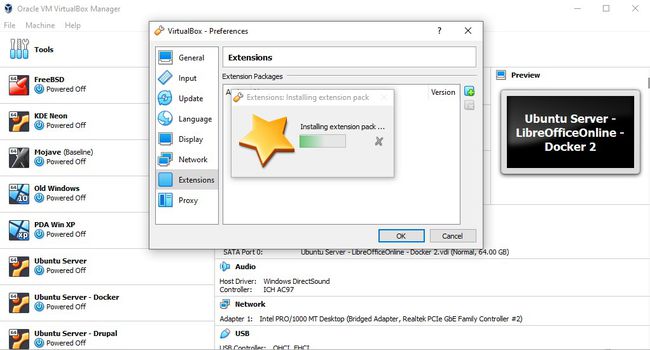 Extension Pack Installer -ohjelman edistymispalkki.