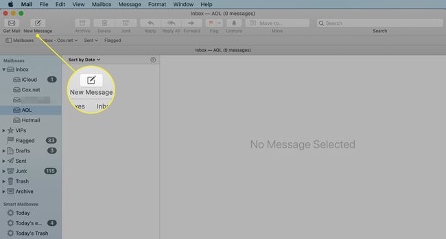 Uusi viesti -kuvake Mac Mail -sovelluksessa
