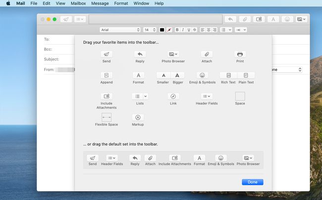 Työkalupalkkipaneeli uusille viesteille Mac Mailissa
