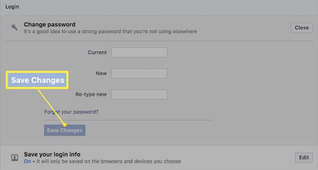 Facebookin salasanan vaihtokentät