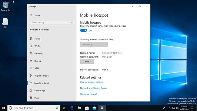 Windows 10 Mobile Hotspot käytössä