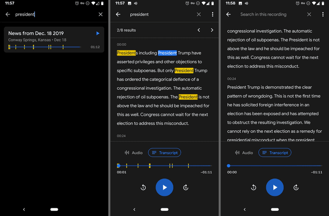 Etsi äänitranskriptioita Google Recorder -sovelluksesta