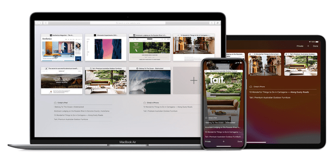 Applen Safari-selaimen välilehtinäkymä iOS- ja macOS-järjestelmissä