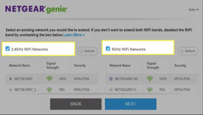 Netgear Genie -ohjauspaneeli.