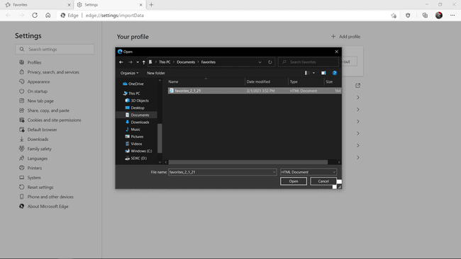 Valitse suosikkivarmuuskopiotiedosto Microsoft Edgessä.
