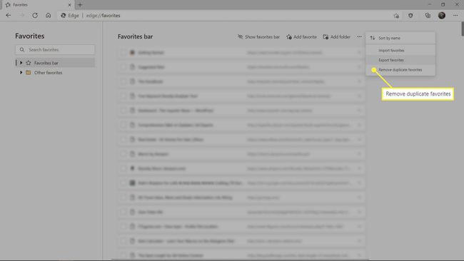 Päällekkäisten suosikkien poistaminen Microsoft Edgestä.