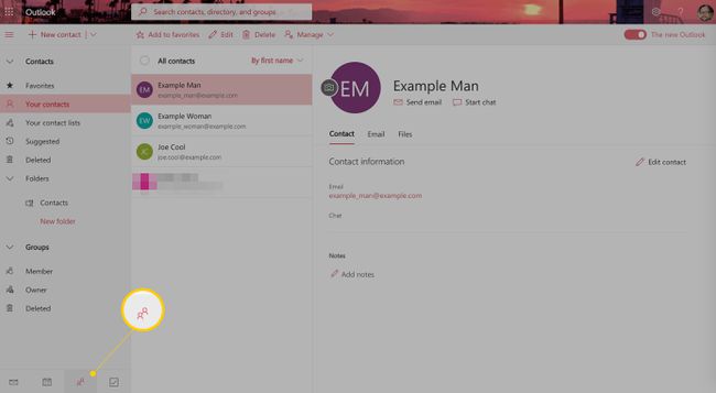 Ihmiset-kuvake Outlookin verkkoversiossa