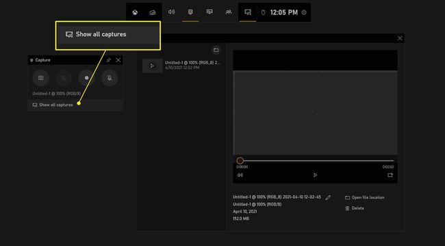 Xbox Game Bar Captures -galleria, jossa on "Näytä kaikki sieppaukset" -merkintä