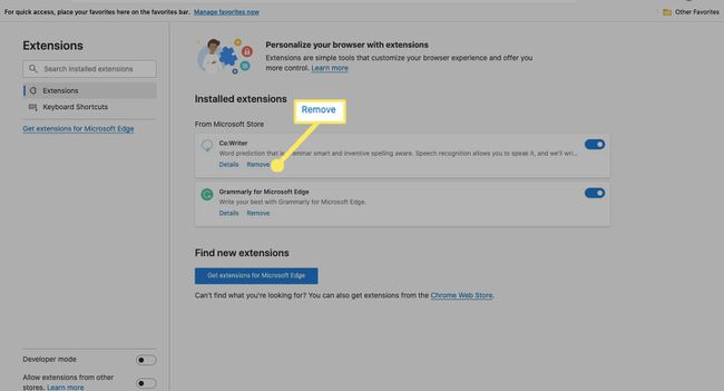 Poista laajennus valitsemalla Poista.