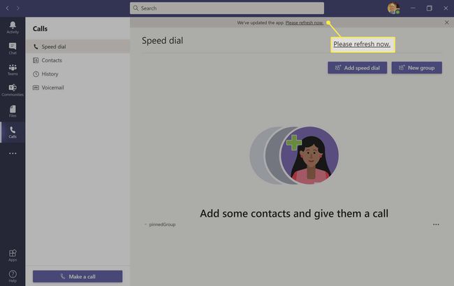 Painike päivittää juuri asennetun Microsoft Teams for Windows 10 -version.