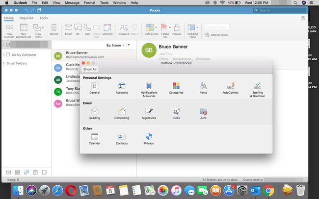 Outlookin asetukset Outlook for Macissa.