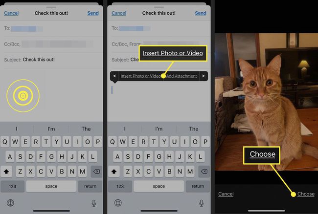 Lisää valokuva sähköpostiin iOS:ssä