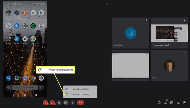 Google Meet Resume Present -painike