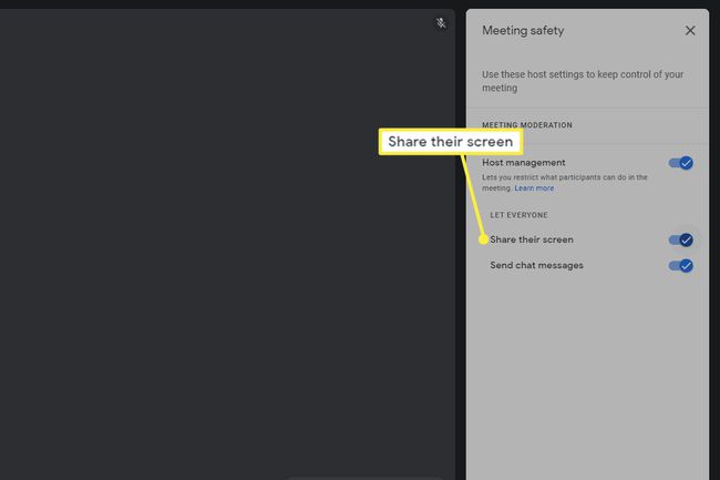 Jaa heidän näyttönsä korostettuna Google Meetin turvallisuusasetuksissa