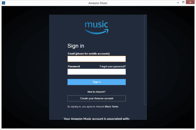 Amazon Music -ohjelman rekisteröitymissivu