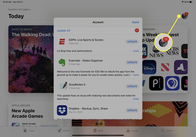 iPadOS:n App Storesta korostettu käyttäjäkuvake.