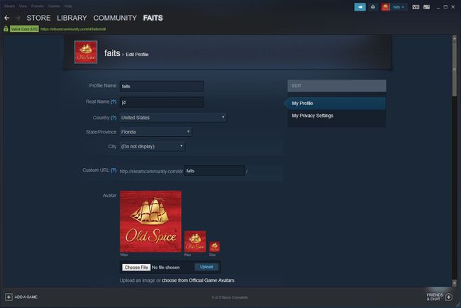 Kuvakaappaus Steam-käyttäjäprofiilin käyttöliittymästä.