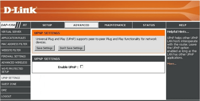 D-Link DAP-1350 UPNP-asetukset