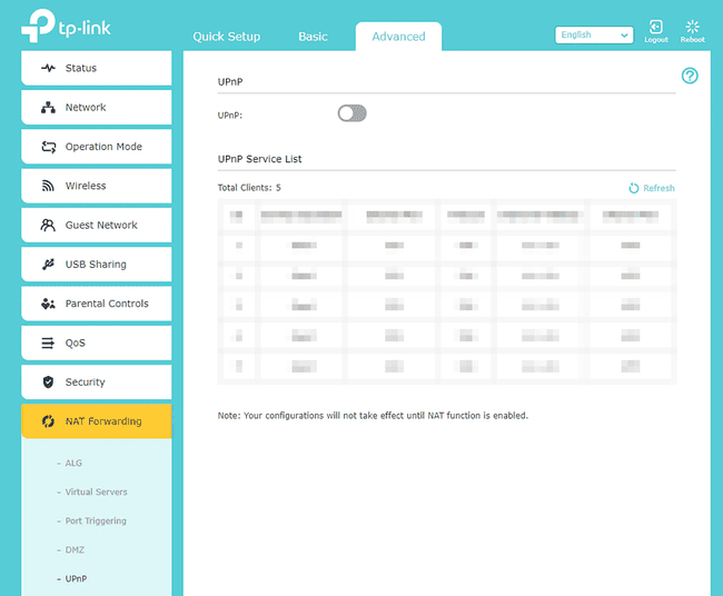 TP-Link upnp -asetukset