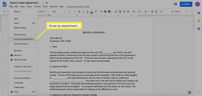 Lähetä Google-dokumentti sähköpostin liitteenä