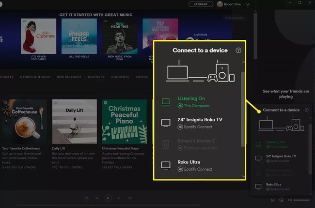 Yhteyden muodostaminen laitevalintaikkunaan Spotifyssa