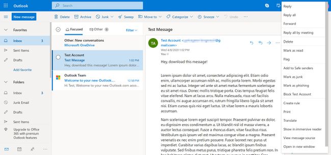 Outlook-viesti lisää vaihtoehtoja