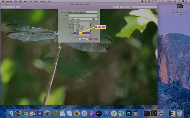 PNG-vaihtoehto Macin Esikatselussa.