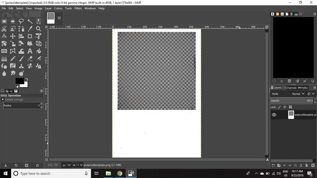 Avaa Polaroid-mallisi GIMPissä.