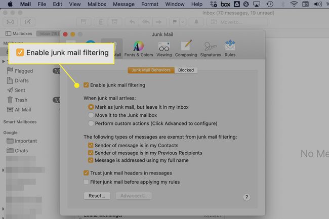 Ota roskapostin suodatus käyttöön Apple Mailissa