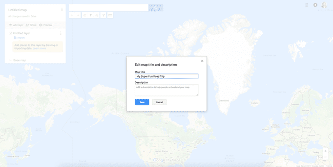 Kartan nimeäminen Google My Mapsissa