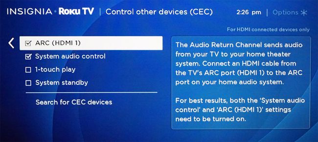 Roku TV HDMI-ARC -asetusvalikko