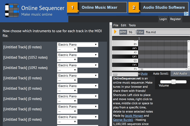 Online-MIDI-soitin Online Sequencerissä