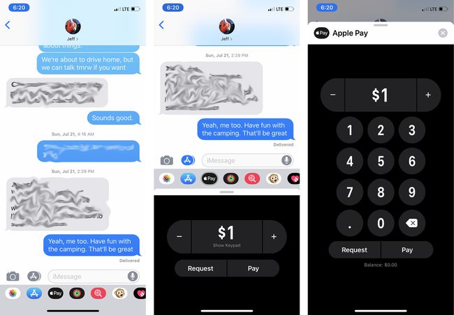 Kuvakaappauksia rahan lähettämisestä Apple Pay Cashilla