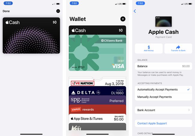 Näyttökaappaukset Apple Pay Cash -tapahtumaasetuksista