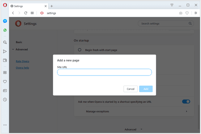 Lisää uusi sivukehote Operassa