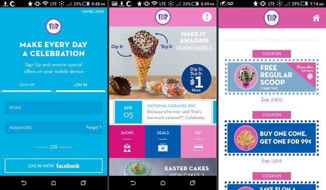 Baskin Robbins -sovellus Androidille