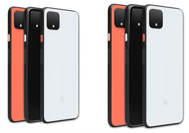 Pixel 4- ja Pixel 4XL -puhelimet kaikissa saatavilla olevissa väreissä.